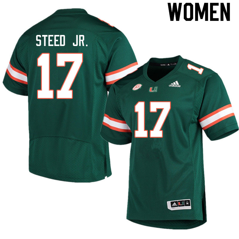 Women #17 Waynmon Steed Jr. Miami Hurricanes College Football Jerseys Sale-Green